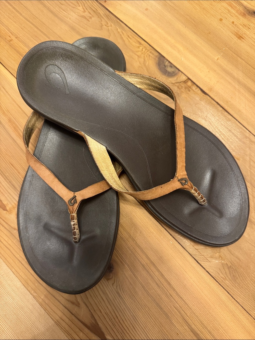 Brown Leather OluKai Flip Flop Sandals